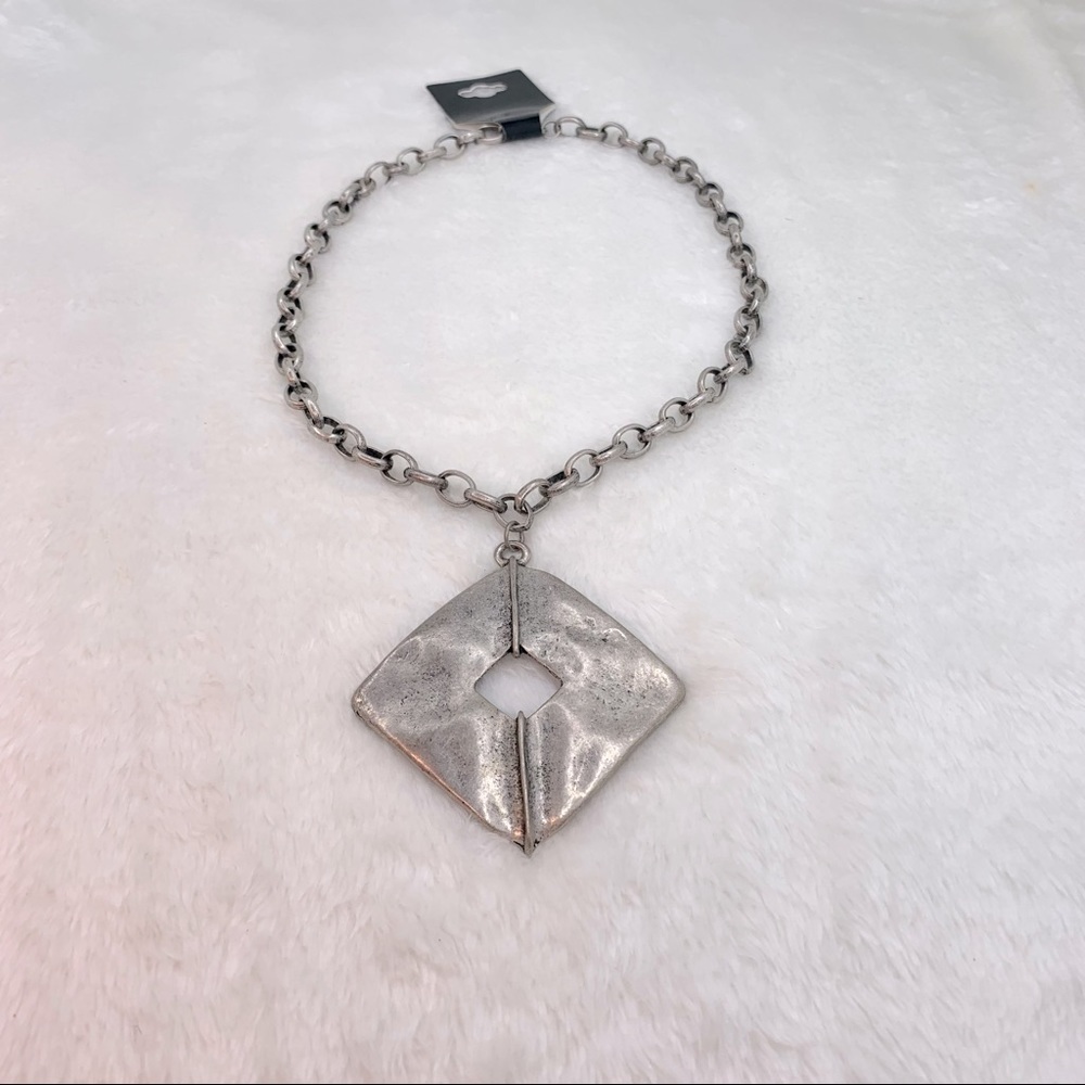 Textured Silver Tone Metal Statement Necklace